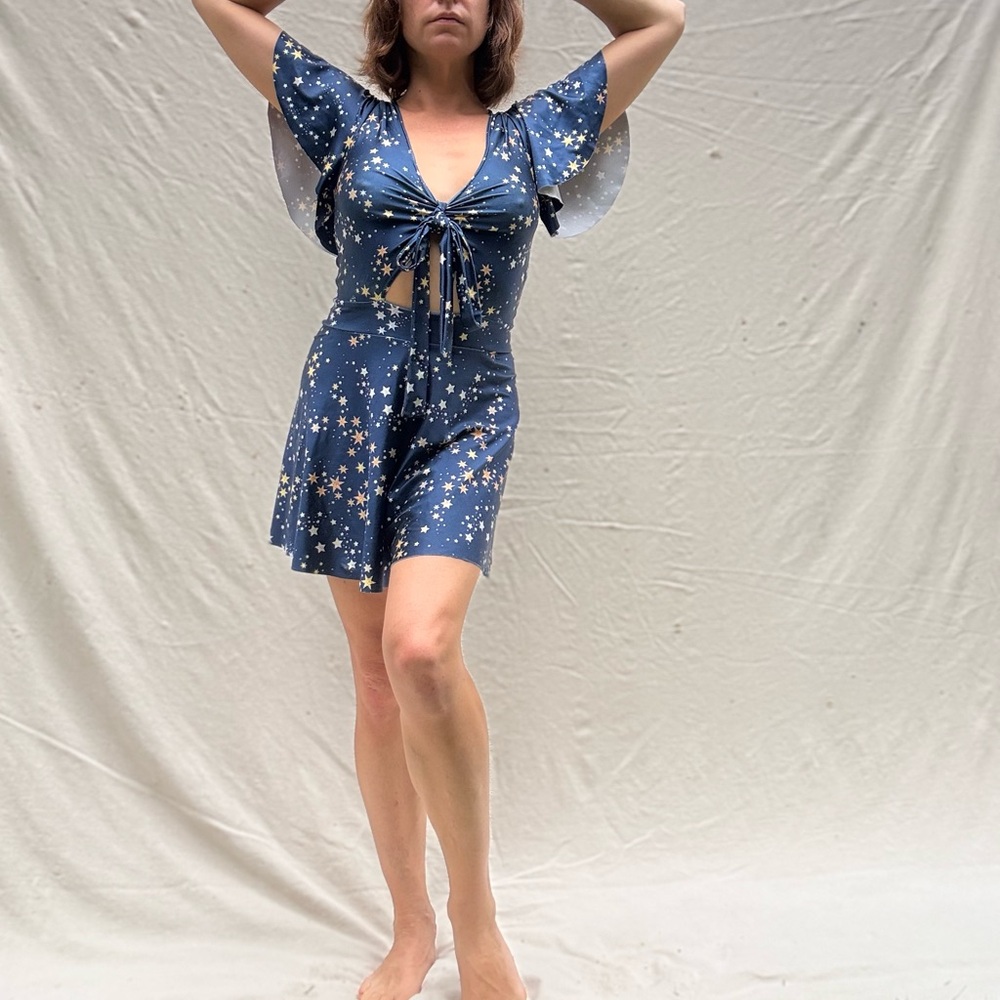 Starry Blue romper with Tie Detail - Picture 8 of 8